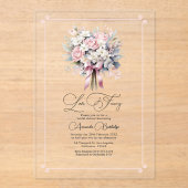 Pastel Bloemrijke Romantische Liefde Fijne Bruids Acryl Uitnodigingen (Voorkant)