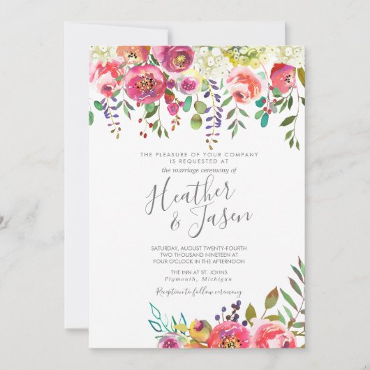 Pastel Blooms Fantasy Floral Wedding Kaart (Voorkant)
