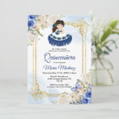 Pastel Blue 4 Quinceañera Mexicaanse uitnodiging (Staand voorkant)