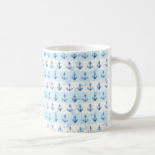 Pastel Blue Anchor Pattern Koffiemok