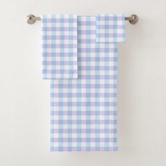 Pastel Blue and Purple Gingham Bad Handdoek (Insitu)