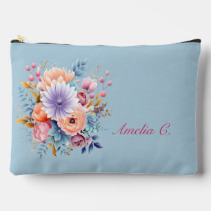 Pastel Blue Aquarelle Floral Sac cosmétique