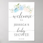 Pastel Blue Baby shower Welcome Sign Poster (Voorkant)