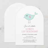 Pastel Blue Bird 1e verjaardag uitnodiging (Voorkant / Achterkant)