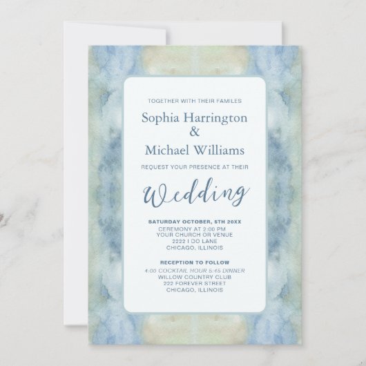 Pastel Blue Boho Digitale bruiloft uitnodigen QR-c Kaart (Voorkant)