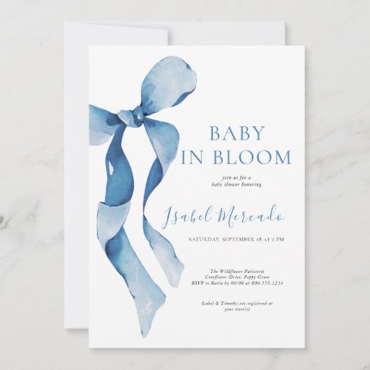 Pastel Blue Bow Baby in Bloom Kaart (Voorkant)