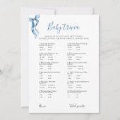 Pastel Blue Bow Baby Trivia Baby shower Carte de j (Devant)
