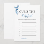 Pastel Blue Bow Guess De Baby Voedsel Spel Kaart (Voorkant / Achterkant)