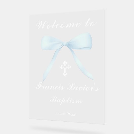pastel blue bow welcome to the Baptism (Angle)
