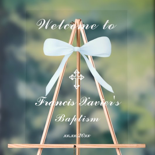 pastel blue bow welcome to the Baptism Acryl Bord (Neutraal)
