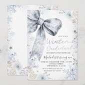 Pastel Blue Bow Winter Sprinkle Conquette Verjaard Kaart (Voorkant / Achterkant)