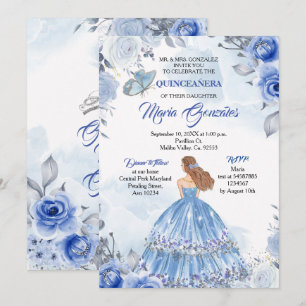 Pastel Blue Butterfly Quinceanera Mexican Birthday Kaart