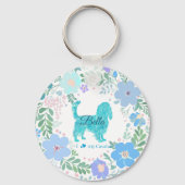 Pastel Blue Cavalier King Charles Spaniel Floral  Sleutelhanger (Voorkant)