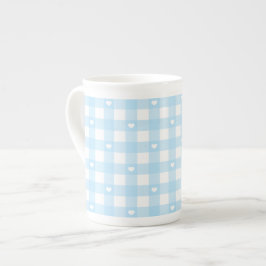 Pastel Blue Checks Porselein Kop