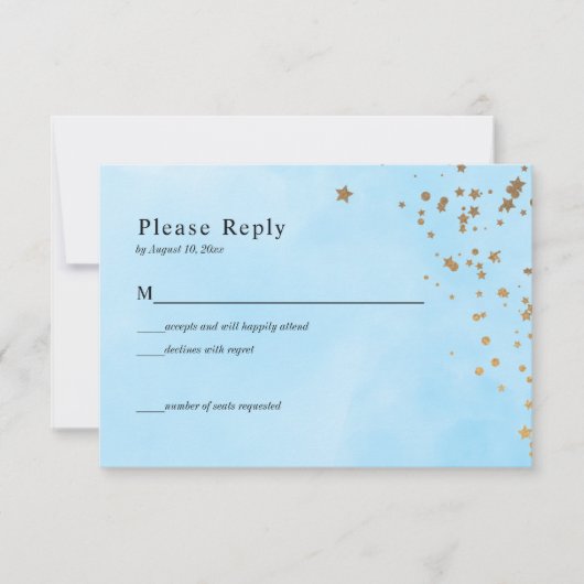 Pastel Blue Clouds Waterverf Wedding RSVP Kaart (Voorkant)