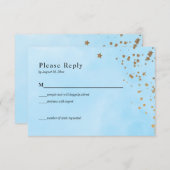 Pastel Blue Clouds Waterverf Wedding RSVP Kaart (Voorkant / Achterkant)
