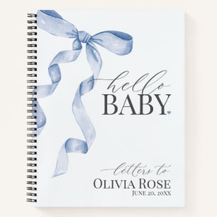 Pastel Blue Coquette Bow Girl Baby shower Letters Notitieboek