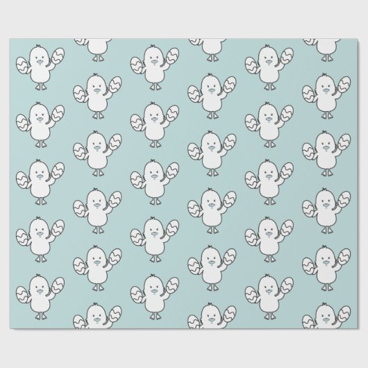 Pastel Blue Cute Easter Chick & Eggs Pattern Cadeaupapier (Vlak)