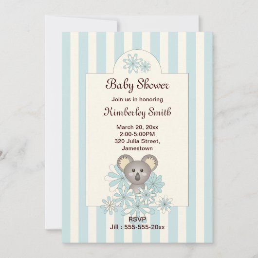 Pastel Blue Cute Koala Boy Baby shower Uitnodiging (Voorkant)