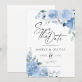 Pastel Blue Dusty Floral Light Boho Save the Date Kaart (Voorkant / Achterkant)