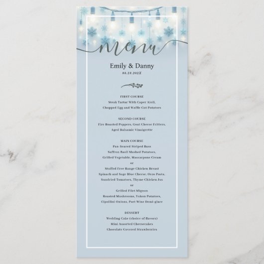 Pastel Blue Elegant Botanique Mariage Menu (Devant)