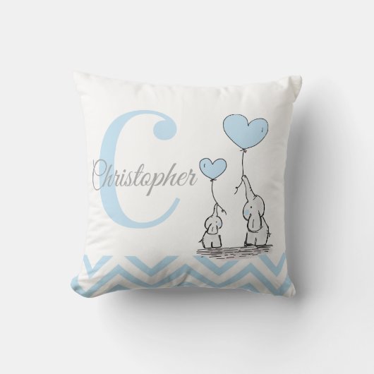 Pastel Blue Elephant Personnalisé Baby Boy Coussin (Recto)