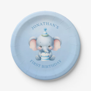 Pastel Blue Elephant Verjaardag Papieren Bordje