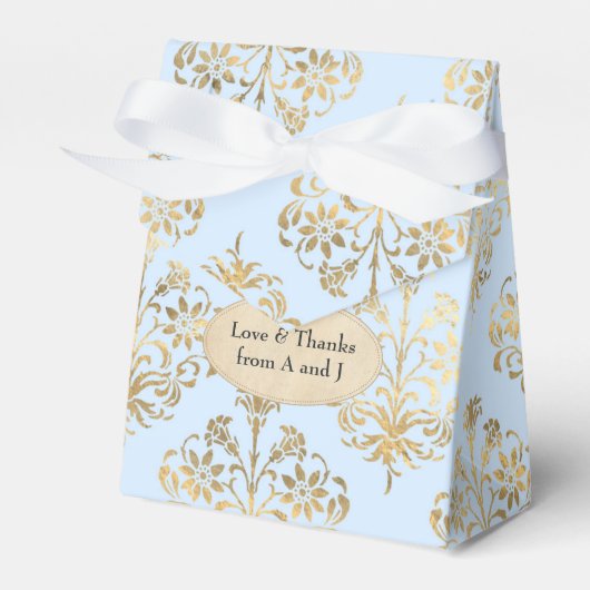 Pastel Blue en Gold Damask Bedankdoosjes (Voorkant Zijde)