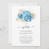 Pastel Blue en Gold Floral Wedding Update Kaart (Voorkant)