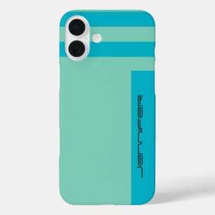 Pastel Blue en Green Two Way Stripe, Name, Simple iPhone 16 Plus Hoesje