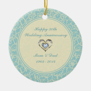 Pastel Blue en Kreme Floral Damaskers Keramisch Ornament