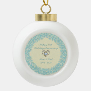 Pastel Blue en Kreme Floral Damaskers Keramische Bal Ornament