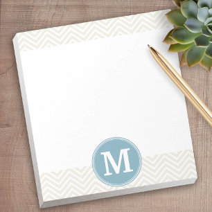 Pastel Blue en Linen Chevrons Aangepaste Monogramm Notitieblok