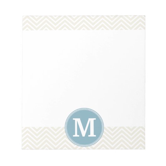 Pastel Blue en Linen Chevrons Aangepaste Monogramm Notitieblok (Voorkant)