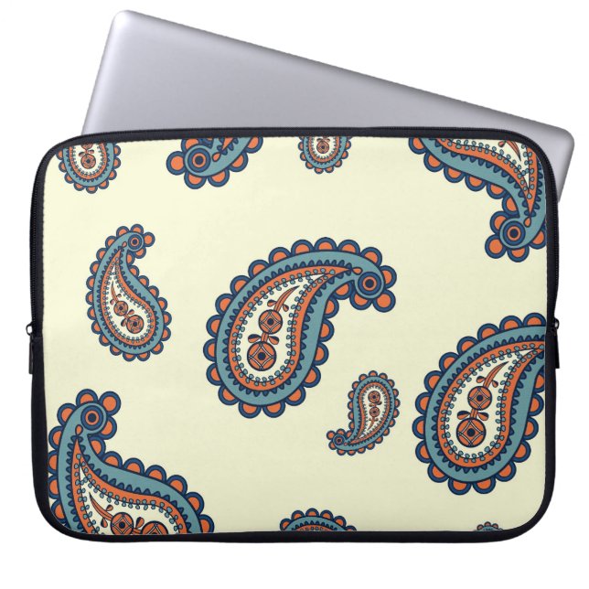 Pastel Blue en Oranje Paisley Pattern Laptop Sleeve (Voorkant)