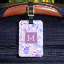 Pastel Blue en Paarse Floral Custom Monogramma
