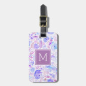Pastel Blue en Paarse Floral Custom Monogramma Bagagelabel (Voorkant verticaal)