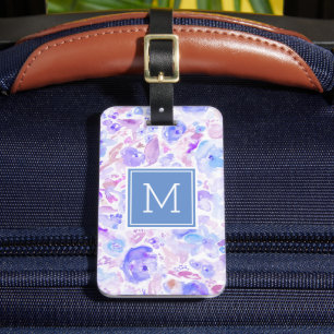 Pastel Blue en Paarse Floral Custom Monogramma Bagagelabel