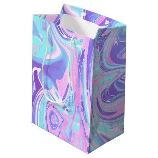 Pastel Blue en Paarse marmer vloeibare textuur Medium Cadeauzakje (Achterkant Gekanteld)