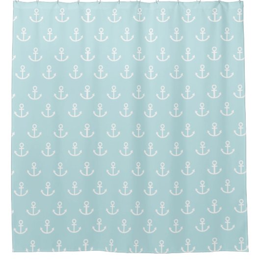 Pastel Blue en White Anchor Pattern Douchegordijn (Voorkant)