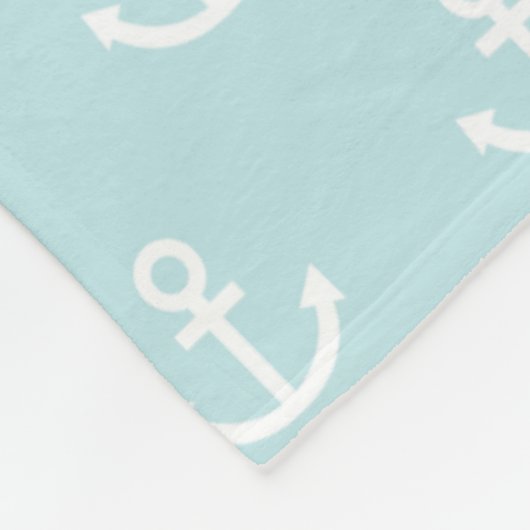 Pastel Blue en White Anchor Pattern Fleece Deken (Hoek)