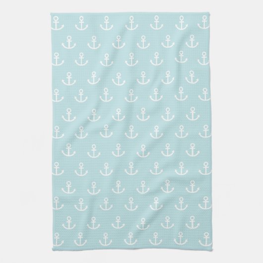 Pastel Blue en White Anchor Pattern Theedoek (Verticaal)