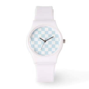 Pastel Blue en White Checkerboard Horloge
