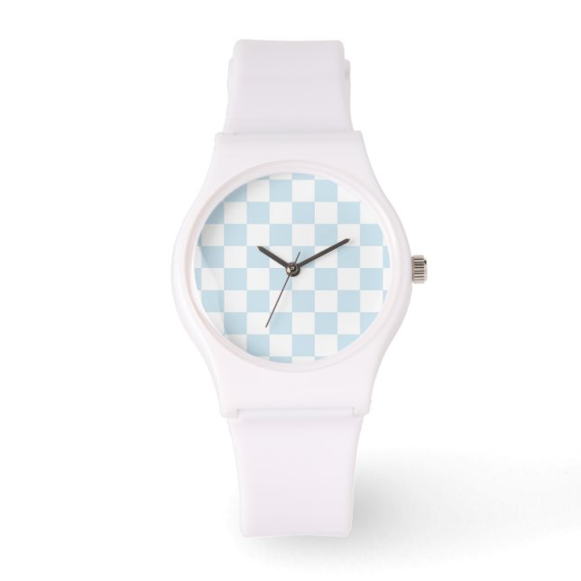 Pastel Blue en White Checkerboard Horloge (Voorkant)