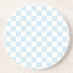 Pastel Blue en White Checkerboard Zandsteen Onderzetter