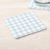 Pastel Blue en White Diamond Checkered Pattern Vierkante Kartonnen Onderzetter (Schuin)