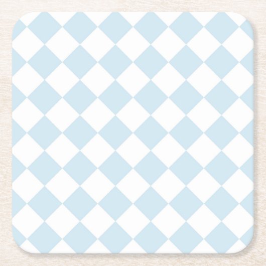 Pastel Blue en White Diamond Checkered Pattern Vierkante Kartonnen Onderzetter (Voorkant)