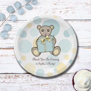 Pastel Blue en Yellow Cute Teddy Bear Papieren Bordje