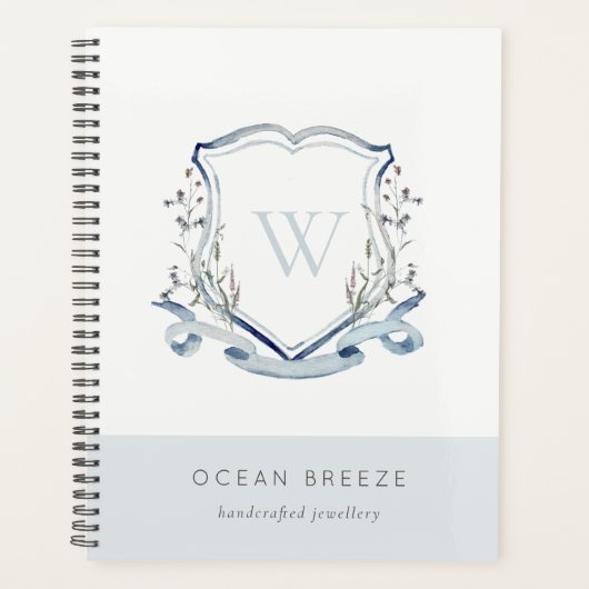 Pastel Blue Fleur sauvage Aquarelle Crest Monogram (Devant)