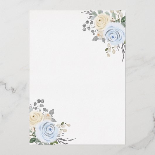 Pastel Blue Floral Dress Princess Quinceanera Gold Folie Uitnodiging (Achterkant)